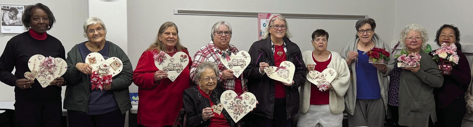 Valentine Crafts – This big group created some lovely decoupaged Valentines with the help of Martha Beckmann during Artful Fridays at Arts for Rural Texas. Shown are (from left) Deborah Jones, Cynthia Meyer, Annette Jasek, Irene Janda, Kathy Carpenter, Cheri Wilson, Julie Hill, Carelie Ahlschlager, Margaret Lozano and Amparo Salinas.