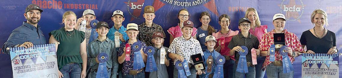 Fayett e County 4-H’ers participating in the Brazoria County Livestock Judging Contest were (front row, from left) coach JoJo Carrales, Julia Melton, Crockett Guenther, Jehnsen Janecka, Joe Carrales, Hudson Holub, Rowdy Guenther, Tate Fritsch, Kaisley Janecka, coach Kaci Carrales, (back row) Abraham McBride, Dylan Zweschper, Holden Holub, Tatum Fritsch, Laramie Laake, Adalyn Carrales and Hailey Janish.