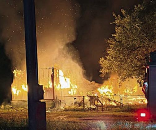 Fire fully engulfed a trailer house on Meiners Road near Schuster Road on Thursday, May 14, with the Round Top-Warrenton and La Grange volunteer fire departments responding.