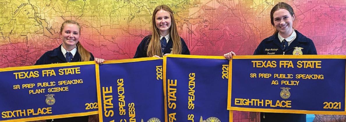 Public Speaking – (from left) Regan Lux, 6th place Plant Science Public Speaking Division; Taylor Limbaugh, 2nd place overall Extemporaneous Public Speaking and 3rd Place Ag Business Public Speaking Division; and Morgan Marburger, 8th place Ag Policy Public Speaking Division.
