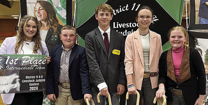Champion Intermediate Team – (from left) District 11 4-H officer, Abraham McBride, Kullen Kutac, Tatum Fritsch and Kaisley Janecka. Abraham McBride is a member of the Schulenburg 4-H.