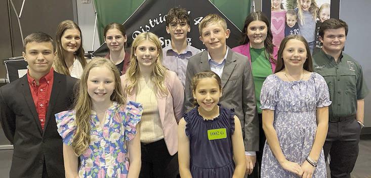 Consumer Decision Making – (front row, from left) Langley Murphy, junior division; Emery Fricke, junior division; (middle row) Connor Fricke, intermediate division; Addison Faske, senior division; Kaden Raabe, intermediate division; Adalyn Emmel, junior division; (back row) Elena Supak, senior division; Makenna Emmel, intermediate division; Roan Willrich, senior division individual; Madeline Willrich, senior division; and Logan Poncik, senior division. The senior team advances to the Texas 4-H Roundup.
