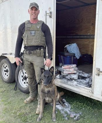 Three bundles of cocaine were located after Drug Interdiction Sgt. Randy Thumann and K-9 partner Kolt stopped a truck pulling a white utility trailer on Interstate 10.