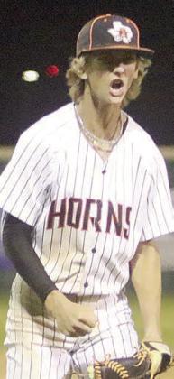 Connor Lichnovsky shows his jubilation after striking out a Bulldog to finish off the win. Sticker Photo By Darrell Vyvjala