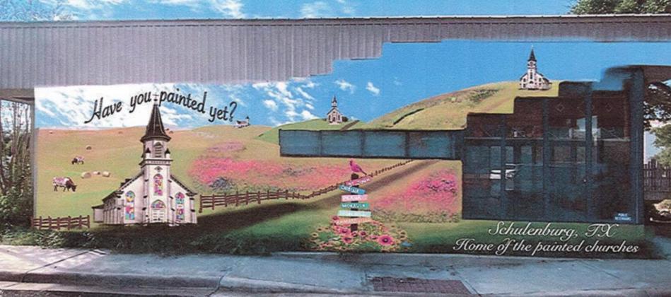 This rendition shows what the proposed mural will look like on the north wall of the downtown restrooms.