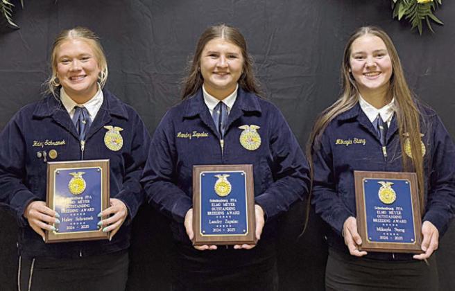 Elmo Meyer Breeding Award – (from left) Haley Schramek, Landry Zapalac and Mikayla Stang.