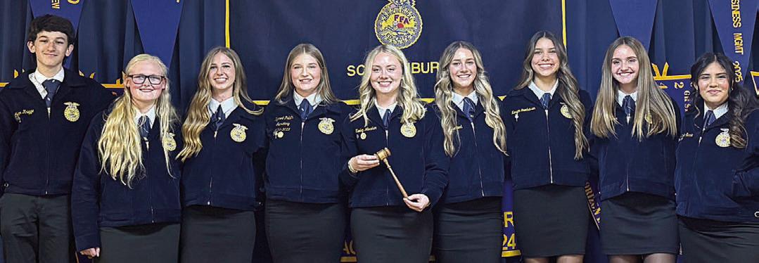 2025-26 Schulenburg FFA Officer Team – PHOTO ABOVE (from left) Colton Knigge, Jolene Jarvis, Clara Magliolo, Kyrroll Prihoda-first vice president, Keeley Warnken-president, Jenna Guentert, Morgan Steinhauser, Miranda Bonner and Natalia Garcia.