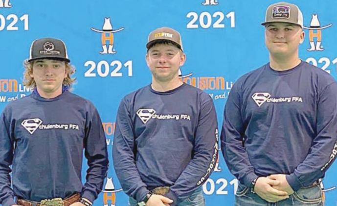 From left: DUSTIN ANDERS, BRAXTON BLASCHKE, and NATHAN RICICAR – 2nd place ag mechanics project