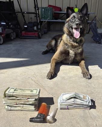 $24,725 in U.S. currency was confiscated along with drug paraphernalia during a traffic stop on I-10 near Flatonia with which the Fayette County K-9 unit assisted.