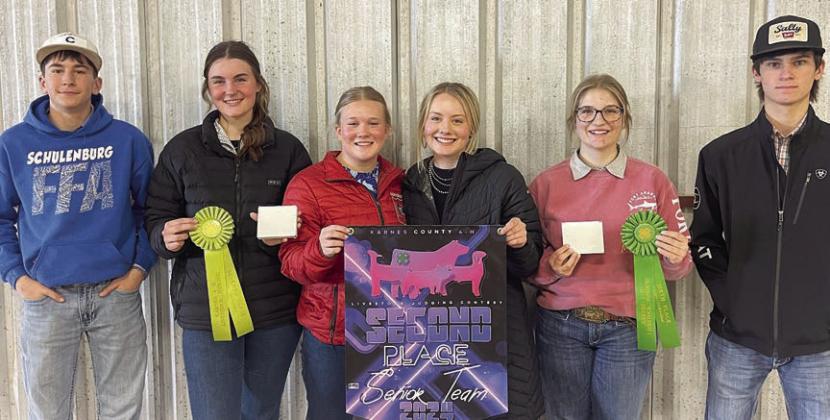 SCHULENBURG FFA LIVESTOCK JUDGERS – (from left) Koi Prihoda, Madyson Holub, Haley Schramek, Keeley Warnken, Kyrroll Prihoda and Brant Redman.
