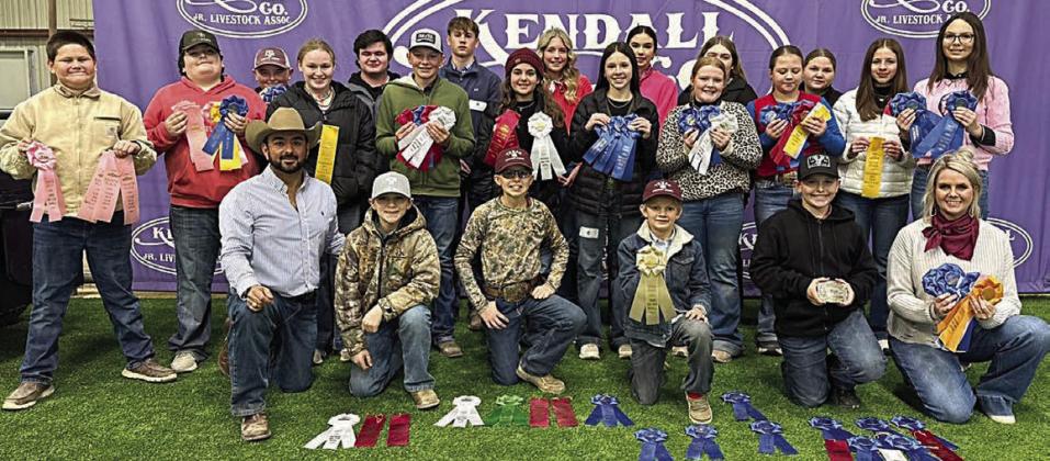 Fayette County 4-H’ers participating in the Kendall County Livestock Judging Contest were (front row, from left) coach JoJo Carrales, Crockett Guenther, Tate Fritsch, Joe Carrales, Hudson Holub, coach Kaci Carrales, (middle row) Hunter Gabler, Rilan Karisch, Julia Melton, Holden Holub, Adalyn Carrales, Alexis Berckenhoff, Kaisley Janecka, Kinley Kutac, Addison Berckenhoff, Tatum Fritsch, (back row) Abraham McBride, Logan Poncik, Kullen Kutac, Hailey Janish, Tori Newton, Rheagan Karisch and Brealey Nieto.
