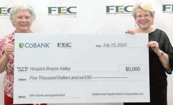 HOSPICE BRAZOS VALLEY received a $5,000 grant from FEC and CoBank. Shown are (from left) Hospice Brazos Valley volunteer coordinator Bobbie Nash and fund development supervisor Dianne Lero.