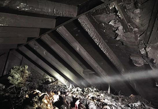 Shown above is the area of the attic that suffered damage in a fire following a lightning strike early Friday morning. Photo Courtesy of the SVFD