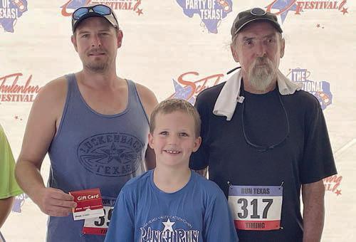 Farthest traveled / youngest / ‘most seasoned’ – (from left) Branden Dierschke, who traveled 166 miles; Matthew McGee, the youngest 5K entry; and Jimmy McIntire, the oldest 5K entry. Sticker Photo By Darrell Vyvjala