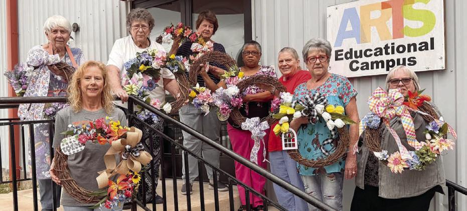 April at Artful Fridays reflects the season of spring as Sheryl Tumis teaches a floral design workshop. Her students created these lovely wreaths just in time for Easter. Shown are (from left) Mary Ann Jurica, Jody Driskell, Leona Lange, Delores Bittner, Janice Collins, Annette Jasek, Sheryl Tumis and Kathy Carpenter. Thanks go to Arts for Rural Texas for its partnership!