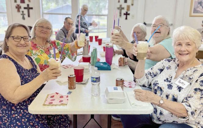 At the membership drive in Flatonia on Tuesday, May 13, new and well-seasoned Senior Connections members enjoyed ice cream cake donated by Dairy Queen and Coke floats sponsored by Crown Hospice.