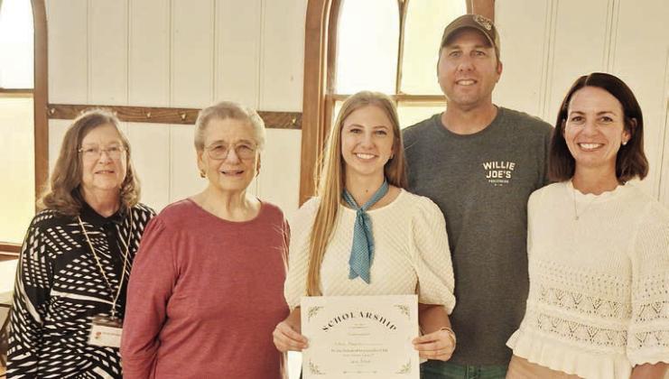 Garden club Scholarship winner for 2026 is Clara Magliolo (center), a senior at Schulenburg High School who plans to pursue a career in horticulture. Garden Club members pictured are (from left) Shirley Winkelman and Janet Kobza. Also shown are Clara’s parents, Paddy and Kaaren Magliolo (right).