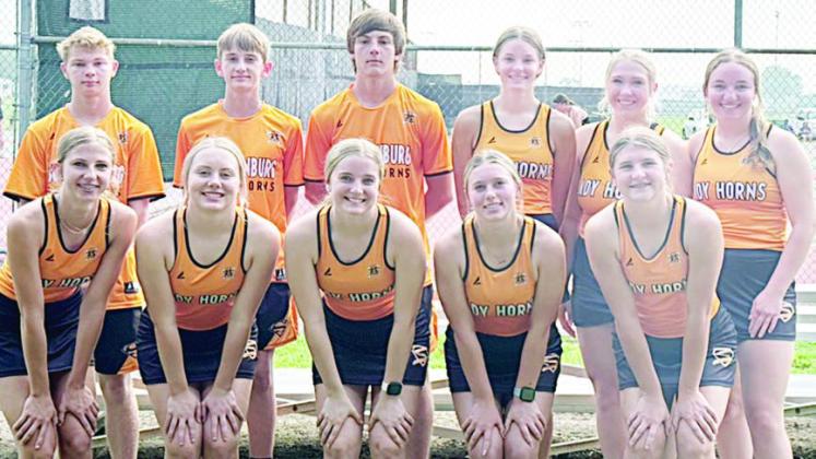 VARSITY SHORTHORNS &amp; LADY HORNS – (front, from left) Clara Magliolo, Keeley Warnken, Madison Kunschick, Avery Helms, Landry Zapalac; (back, from left) Caden Herzik, Jamison Bennett, Zane Brenek, Emmrie Marx, Reagan Dusek, and Mikayla Otto.