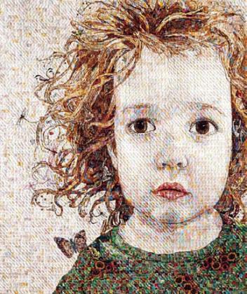 “Monkey s in My Hair–Evie” (41 inches by 48 inches) by Deborah Hyde – 2023 Handi Quilter Best of Show winner. Photo by Mike McCormick