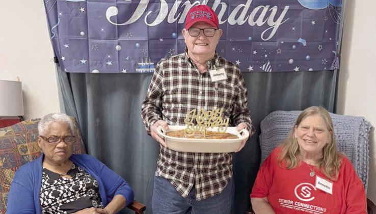 May birthdays were celebrated, with (from left) Kathryn Moore, Johnny Fojtik and Annette Jasek present for the photo, along with a special cake baked by a special lady.