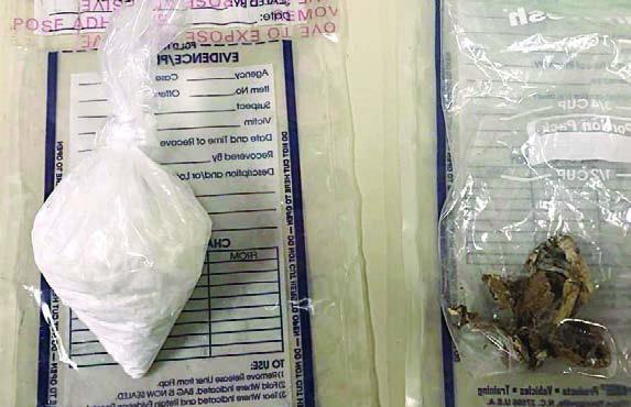 Drugs confiscated during a traffic stop near Flatonia included a white powdery substance that field-tested positive for cocaine as well as psilocybin mushrooms.