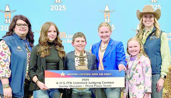 3rd Place Junior Team – (front row, from left) Addison Berckenhoff, Hudson Holub, Julia Melton, Abigale McBride, and (back) two HLS&amp;amp;R representatives. Hudson Holub and Abigale McBride are members of the Schulenburg 4-H.