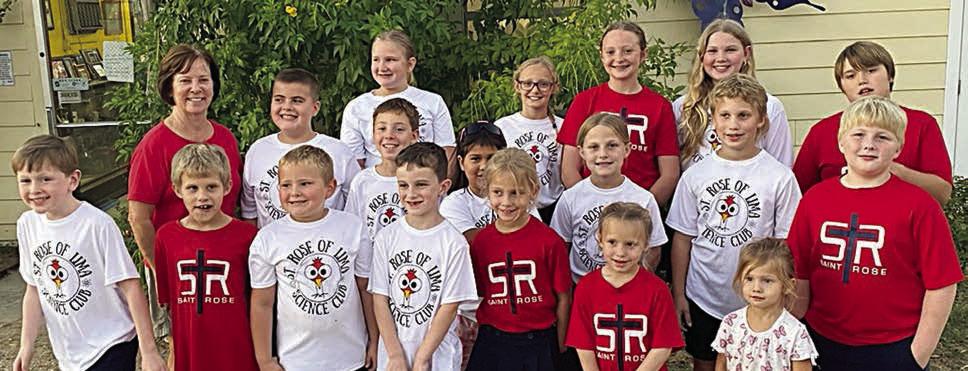 St. Rose Scienc e Club members shown at Stryk Jersey Farm are (front row, from left) Hudson Novick, Hagan Holub, Miles Krenek, Cason Hale, Halli Holub, Adrianna Leihardt, Tessa Leihardt, (middle row) Darlene Stryk of Stryk Jersey Farm, Bentley Bubela, Brody Lewis, Rebeca Camacho, Emeligh Divin, Brennen Berger, Wyatt Smrkovsky, (back row). Zoey Krenek, Penny Bartek, Caroline Bartek, Brenley Berger and Noah Heger.