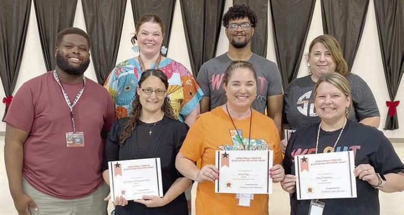 Schulenburg ISD staff receiving grants from Shorthorns Forever Association were (front row, from left) Olajuwan Taylor, Adina Barnett, Stacy Fogle, Amy Thibodeaux, (back row) Kristen Holub, Dominique Nicks and Melissa Adcox.