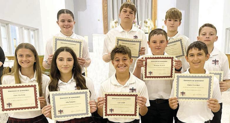 6th Grade – (front row, from left) Clare Besetzny, Elly Wotipka, Cal Schiffli, Dylan Zweschper, (back row) Charlotte Schmidt, Bryson Ohnheiser, Abraham McBride, Austin Reeves and Cannon Lykke.