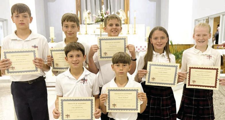 5th Grade – (front row, from left) Luke Goedrich, Barett Redman, (back row) Jacob Schramek, Justin Schramek, Levi Johnson, Kynslee Zapalac and Briley Hartensteiner.