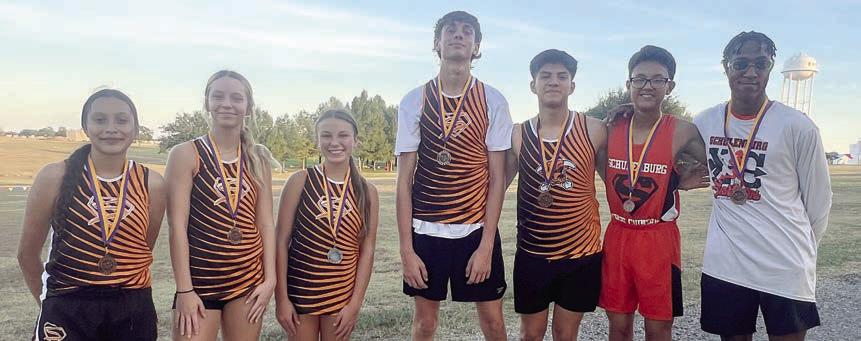 Shorthorns and Lady Horns earning medals last week in Shiner were: (from left) Anna Maria Granados, Michaela Kollmann, Ellie Hammack, Adam Schramek, Victor Mandujano, Daniel Moreno, and DeMarion Glass.