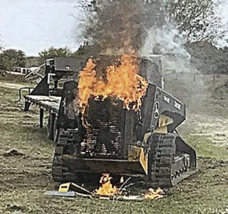 A skid steer caught fire on property off Roznov Road on Wednesday, Jan. 8, with the Fayetteville Volunteer Fire Department being dispatched to the scene. Photo Courtesy of Fayette County Sheriff's Office