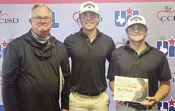 Shown after the Region IV-2A golf tournament are: (from left) coach Richard Hoogendoorn, Jayse Janda, and Reid Janda.