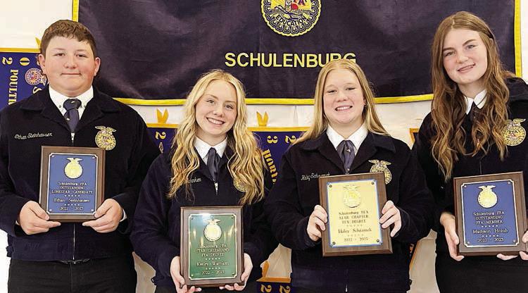 Star Award Recipients – (from left) Lone Star, Ethan Steinhauser; Greenhand, Keeley Warnken; Chapter, Haley Schramek; and Outstanding Member, Madyson Holub.