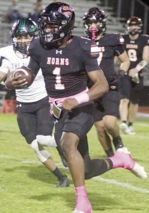 DaTerrion Houston breaks free for a 31-yard run in the first quarter. Sticker Photo By Darrell Vyvjala