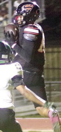 Jayvan Luhrs makes a leaping touchdown catch in the second quarter. Sticker Photo By Brandt Vyvjala