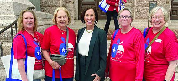 Sen. Lo is Ko lkho rst (center) is shown with Fayette County Retired Teachers Association members (from left) Lisa Slinkard, Linda Oltmann, (continuing after Kolkhorst) Kim Joost and Chris Morrison.