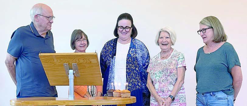 Birthday celebrants for June to September included (from left) Tom Teykl, Phyllis Teykl, Bonny Karstedt, Betty Danner and Vera Wehring.
