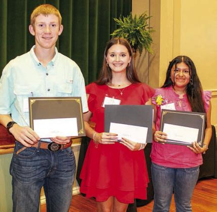 2025 ESSAY WINNERS – (from left) Gabriel Dodson of Hallettsville, Amalia “Molly” Rorschach of Schulenburg, and Mariel Arredondo of Yoakum.