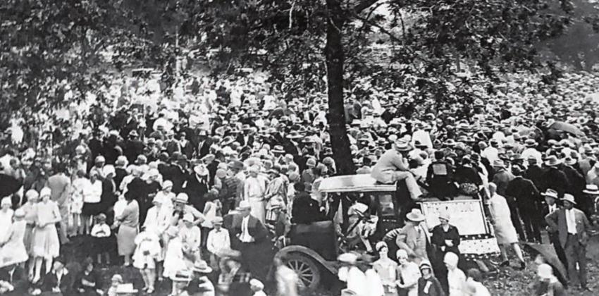 Thousands of people flocked to Schulenburg to take part in festivities surrounding the groundbreaking for a new Carnation Milk Products plant in 1929.