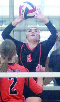 Greenli VanZandt gets to a Lady Brahma attack in the back row. Sticker Photo By Darrell Vyvjala