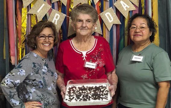 April birthday honorees included (from left) Martha Beckmann,Annie May Ripper and Amparo Salinas.