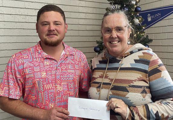 Taiton Hudec (left), 2020 graduate of Weimar High School, was also a recipient of Navidad Valley CattleWomen’s inaugural collegiate scholarship. He is shown with Susie Shank, NVCW ways and means chair (right).