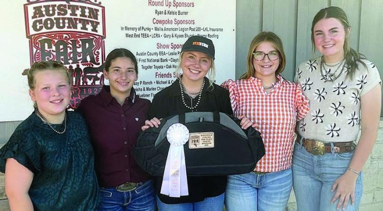 The Schulenburg FFA livestock judging team placed fourth at the Austin County Fair competition held on Saturday, Oct. 12 in Bellville. Team members were (from left) Olivia Otto, Ava Slaton, Keeley Warnken, Kyrroll Prihoda and Madyson Holub, with Keeley Warnken finishing as the third high point individual.