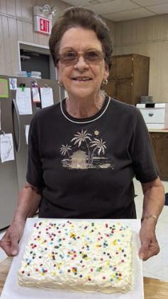 Dessert – Alice Fajkus is one of the reliable members who signs up to bring a dessert to share in Schulenburg. This one is decorated with stars to celebrate a recent meteor shower. Thanks go to Fajkus and all members who bake delicious desserts.