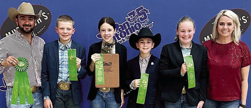 6th Place Junior Team – (from left) Coach JoJo Carrales, Holden Holub, Alexis Berckenhoff, Crockett Guenther, Julia Melton and coach Kaci Carrales. Holden Holub and Crockett Guenther are members of the Schulenburg 4-H.