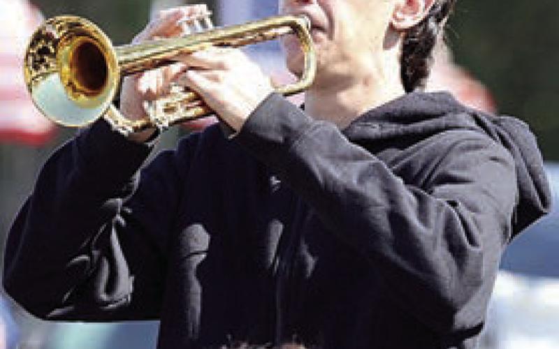 Schulenburg ISD band student Colton Knigge played “Taps” after the Triple Volley Salute.