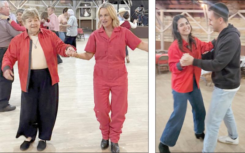 Among those dancing to the lively music were (left photo) Joyce Freis and her niece Stacy Wiltshire, dancing just like the old days, and (right photo) Bayley and Nicholas Bennett of Austin.