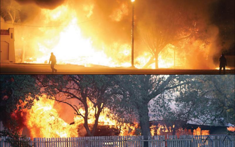 Two fires destroyed structures in town during the second half of 2025 – (above) two homes on Summit Street, as reported in the Nov. 13 issue, and (below) an out-building behind a vacant home on Bucek Street, as reported in the Aug. 28 issue. Sticker File Photos