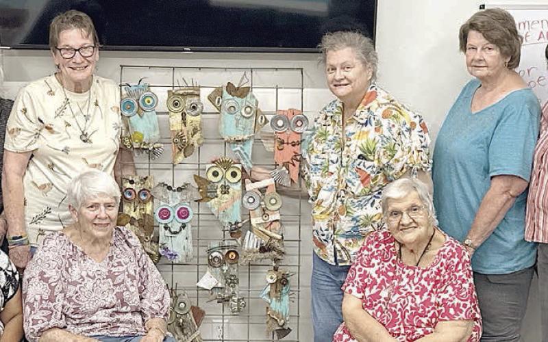 Diana Cha fin’s workshop for Artful Friday was a hoot! Participants created owls from found objects and each one has its own personality! Shown are (front row, from left) Janice Collins, Mary Ann Jurica, Cynthia Meyer, (back row) Annette Jasek, Kim Penland, Berni Gillings, Cathy Besetsny, Delores Bittner, Deborah Jones and artist instructor Diana Chafin.